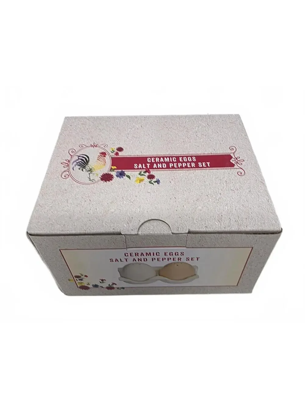 Cracker Barrel Ceramic Egg Salt Pepper Shakers With Holder Box
